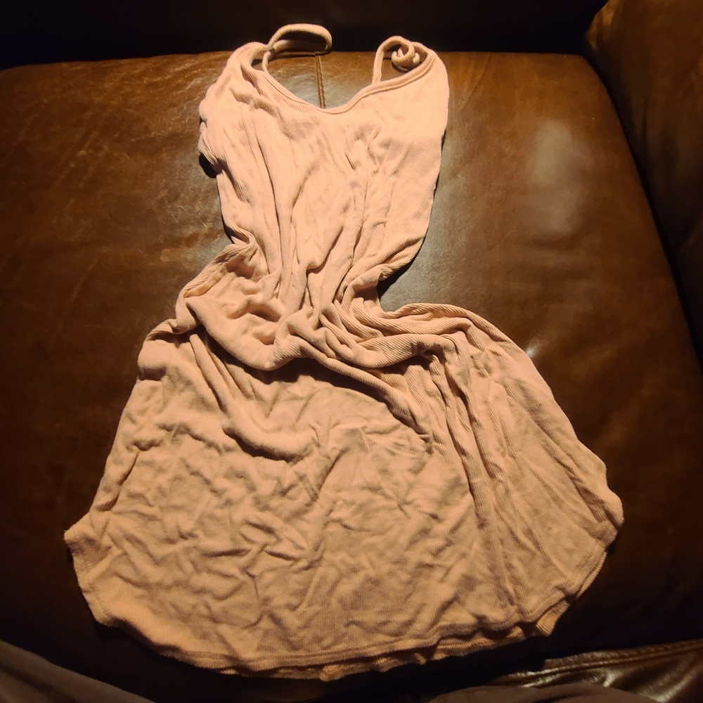 Joah Brown Ribbed Spaghetti Strap Mini Dress - M/L - Sand/Nude Pink Rose - Picture 3 of 5